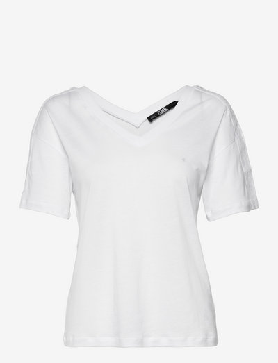 Double V Neck Logo T-Shirt - t-shirts - white
