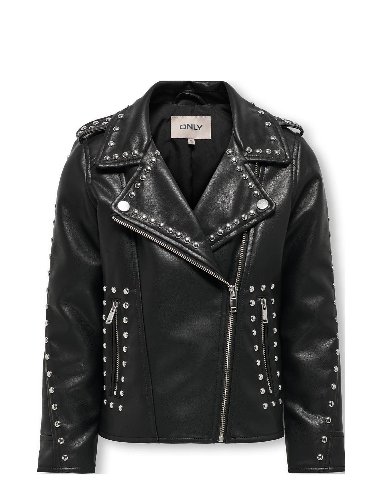 Kogsia Studded Faux Leather Biker Otw Outerwear Jackets & Coats Leather Jacket Black Kids Only