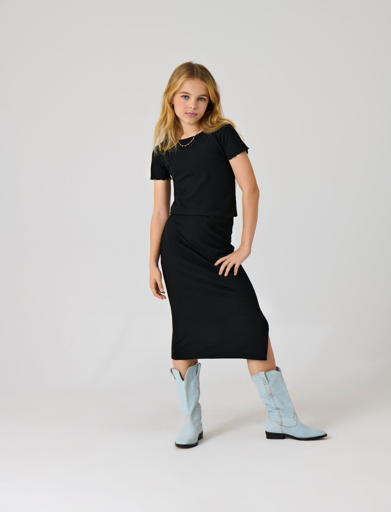 Kids Only Kognella Long Side Slit Skirt Jrs Noos, 146, Black, Nederdele > Midi-Nederdele, Børn