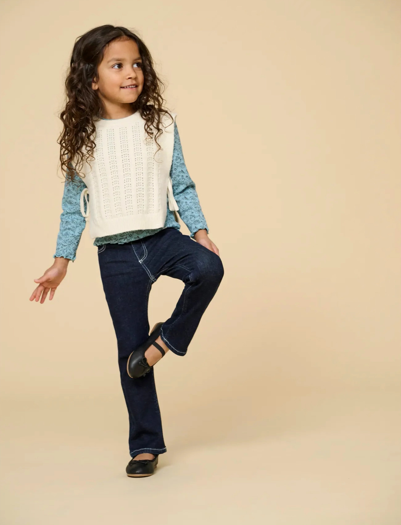 Kids Only Kmgblush Flared Flower Dnm Dia, 128, Navy, Jeans > Bootcut-Jeans, Børn