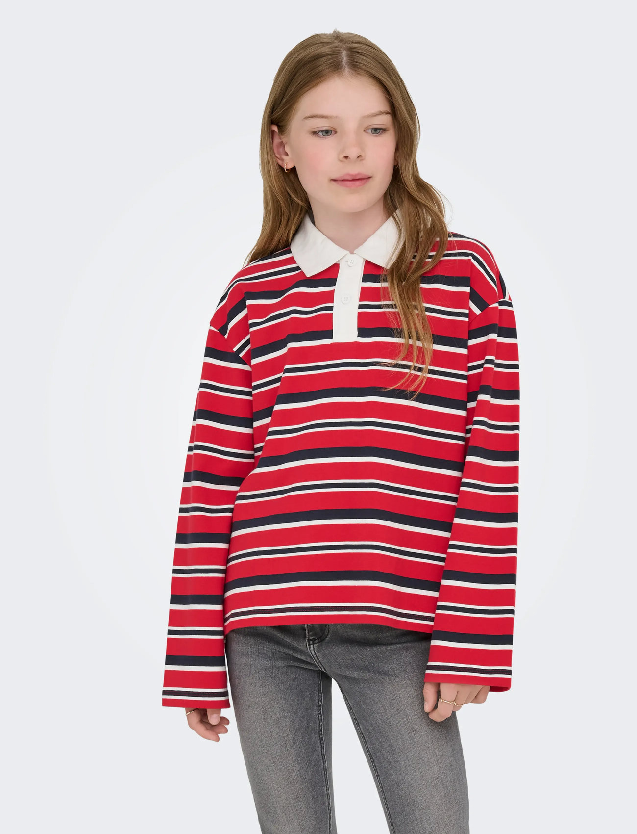 Kids Only Kogruby Life L/S Boxy Polo Shirt Jrs, 146-152, Red, Polo Skjorter > Langærmede Polo Shirts, Børn