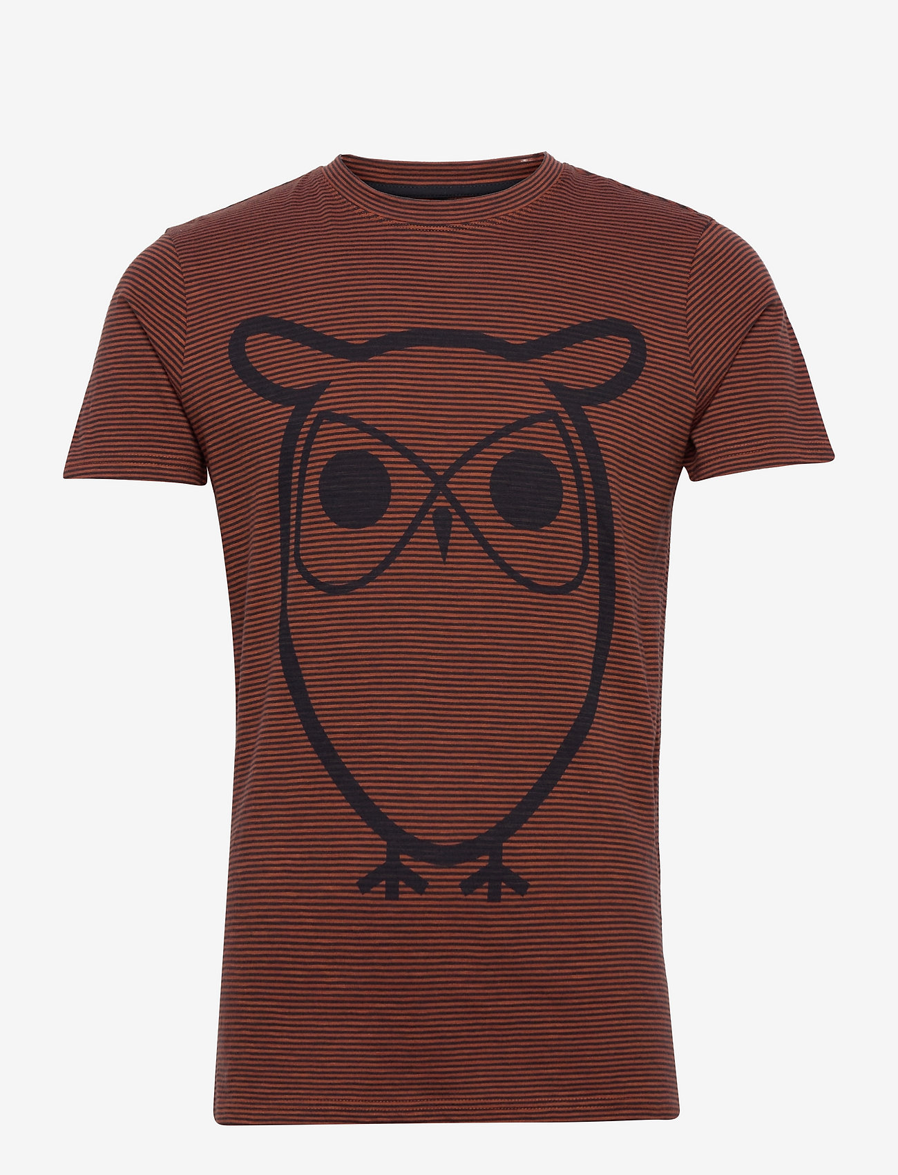 Knowledge Cotton Apparel - ALDER narrow striped tee with owl - graphic print t-shirts - arabian spice - 0