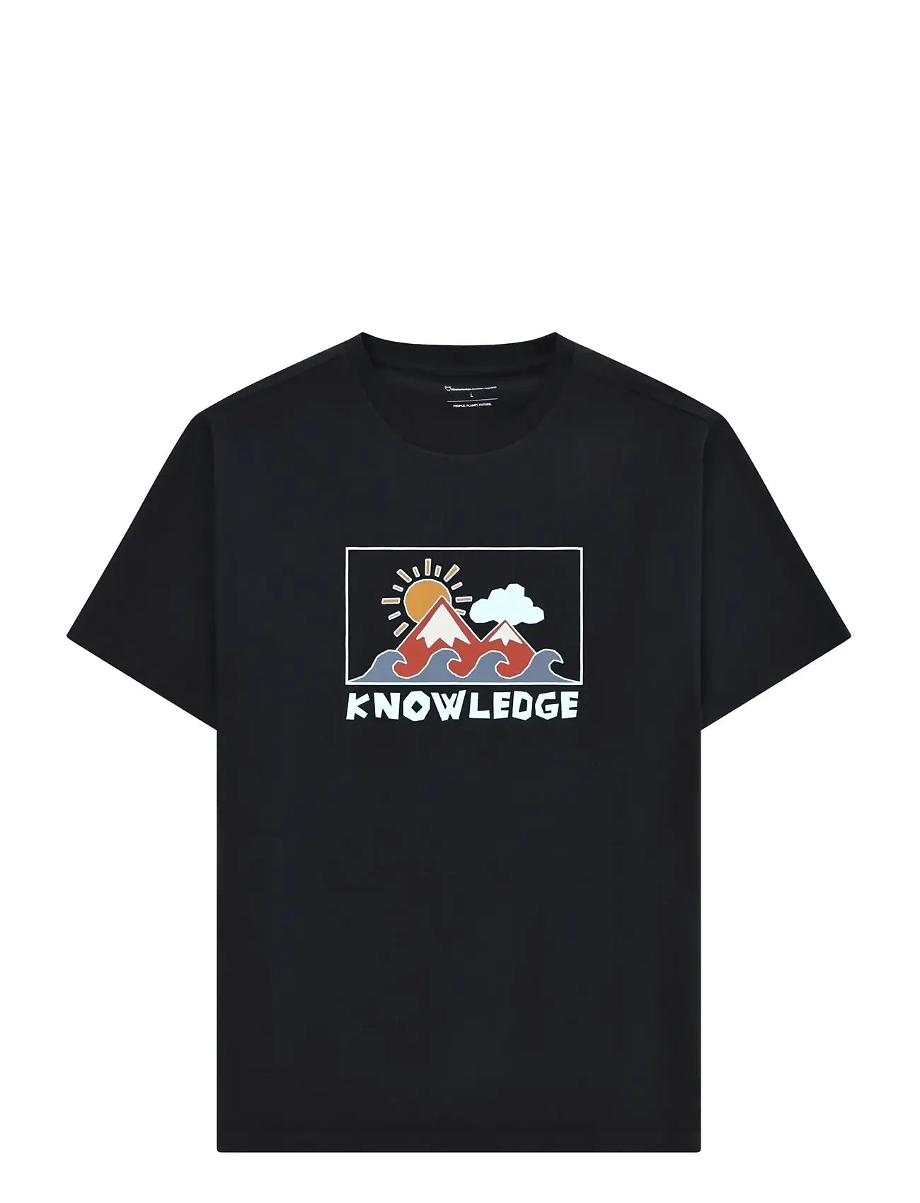 Knowledge Cotton Apparel Front Print T-Shirt, L, Black, T-Shirts > Kortærmede, Herre