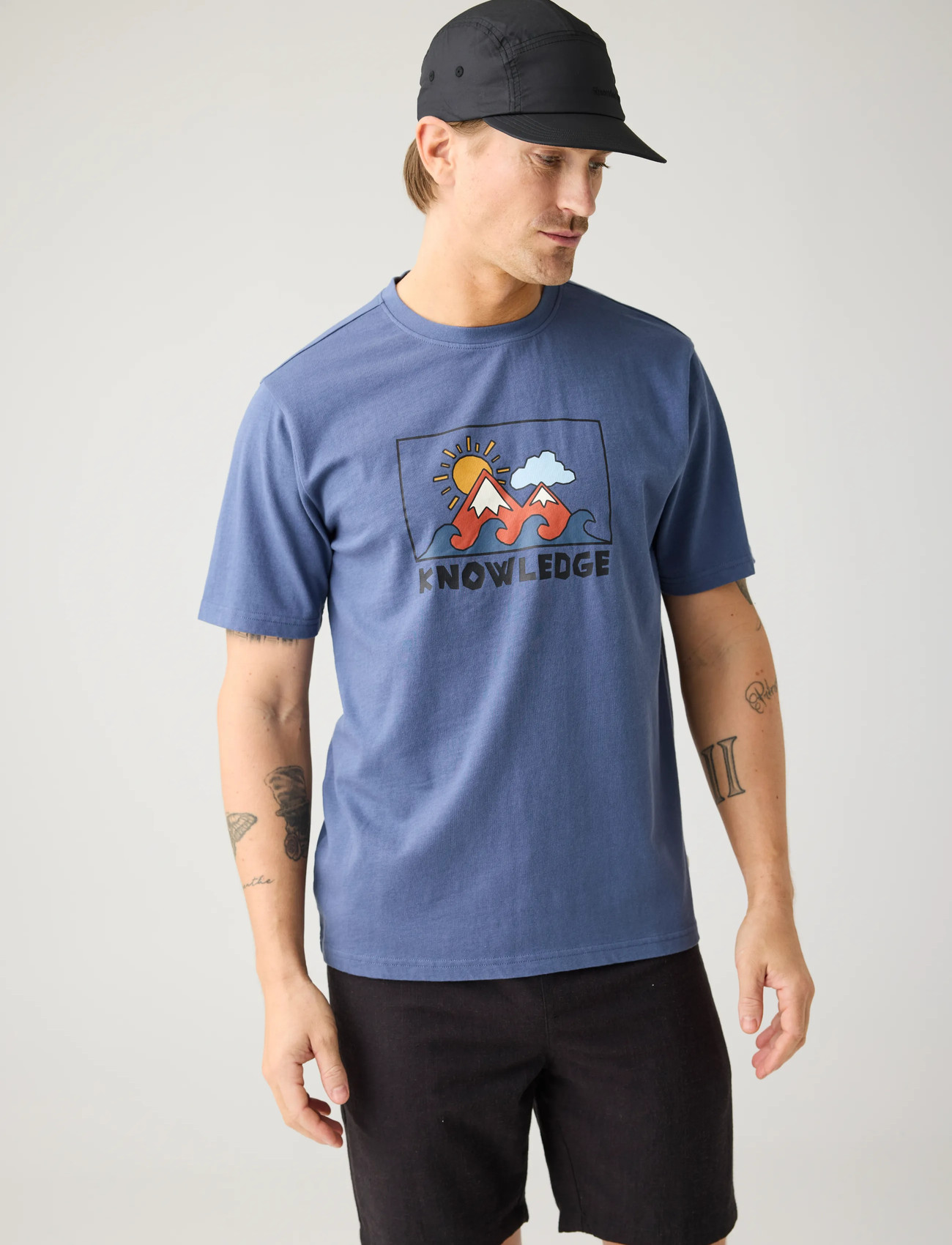 Knowledge Cotton Apparel Front Print T-Shirt, XL, Blue, T-Shirts > Kortærmede, Herre