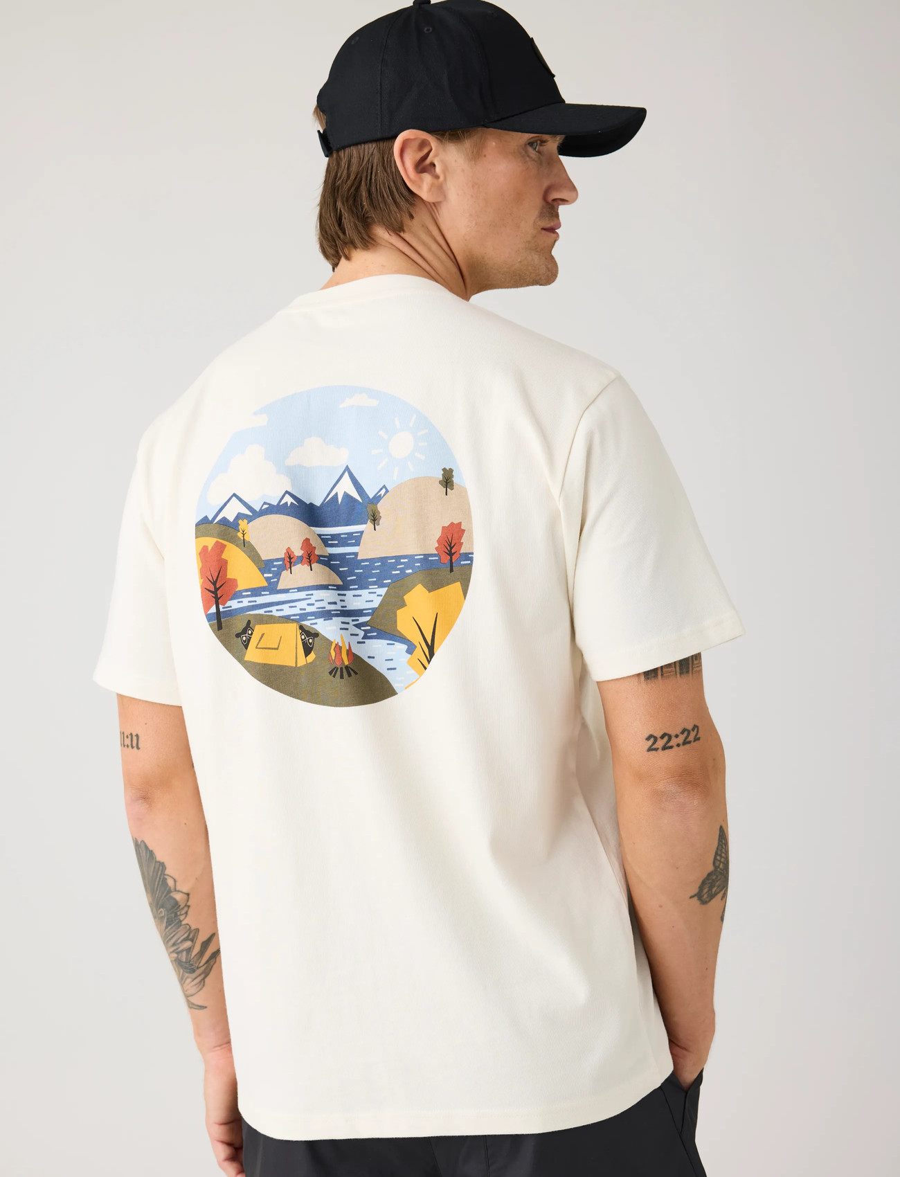 Knowledge Cotton Apparel Back Print T-Shirt, L, White, T-Shirts > Kortærmede, Herre