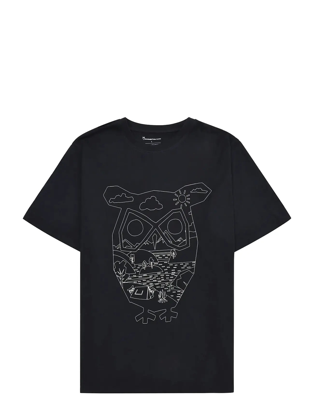 Knowledge Cotton Apparel Front Print T-Shirt, S, Black, T-Shirts > Kortærmede, Herre