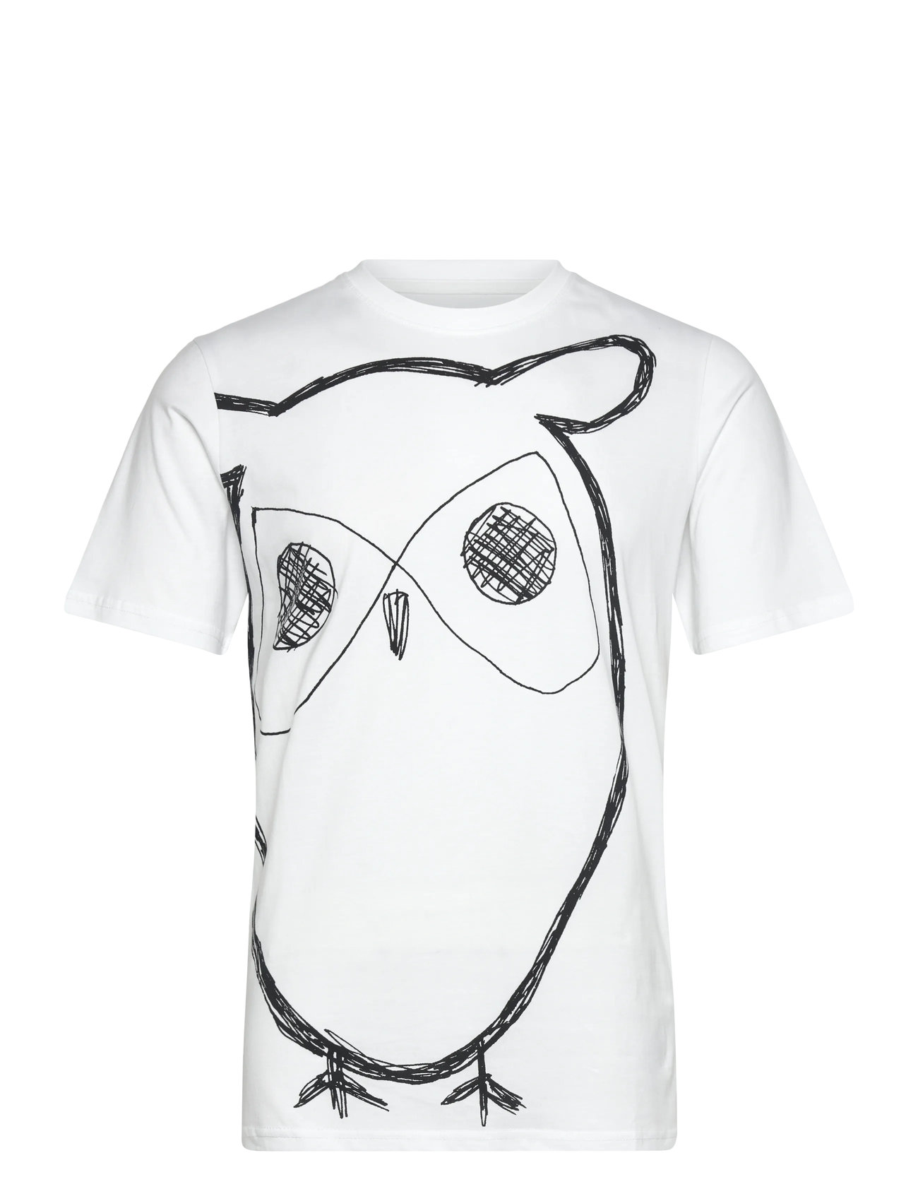 Knowledge Cotton Apparel Big Owl Print Tee - Gots/Vegan, M, White, T-Shirts > Kortærmede, Herre