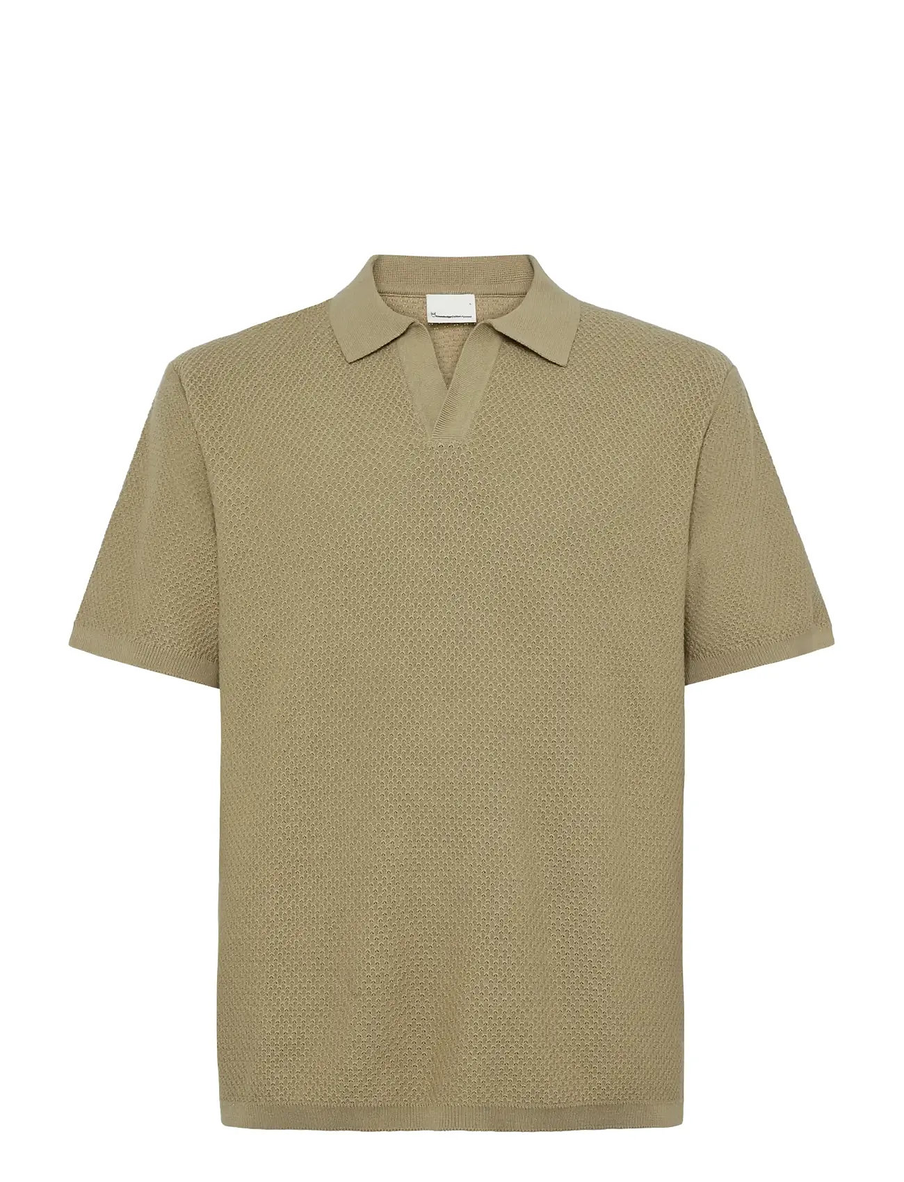 Knowledge Cotton Apparel Knitted Polo, XL, Beige, Poloer > Kortærmede, Herre