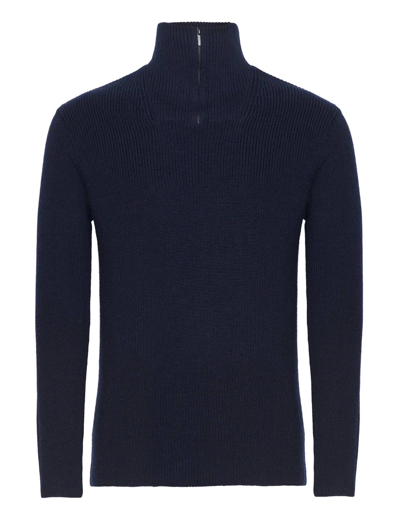 1/2 Neck Zip Merino Wool Rib Knit - Tops Knitwear Half Zip Jumpers Navy Knowledge Cotton Apparel