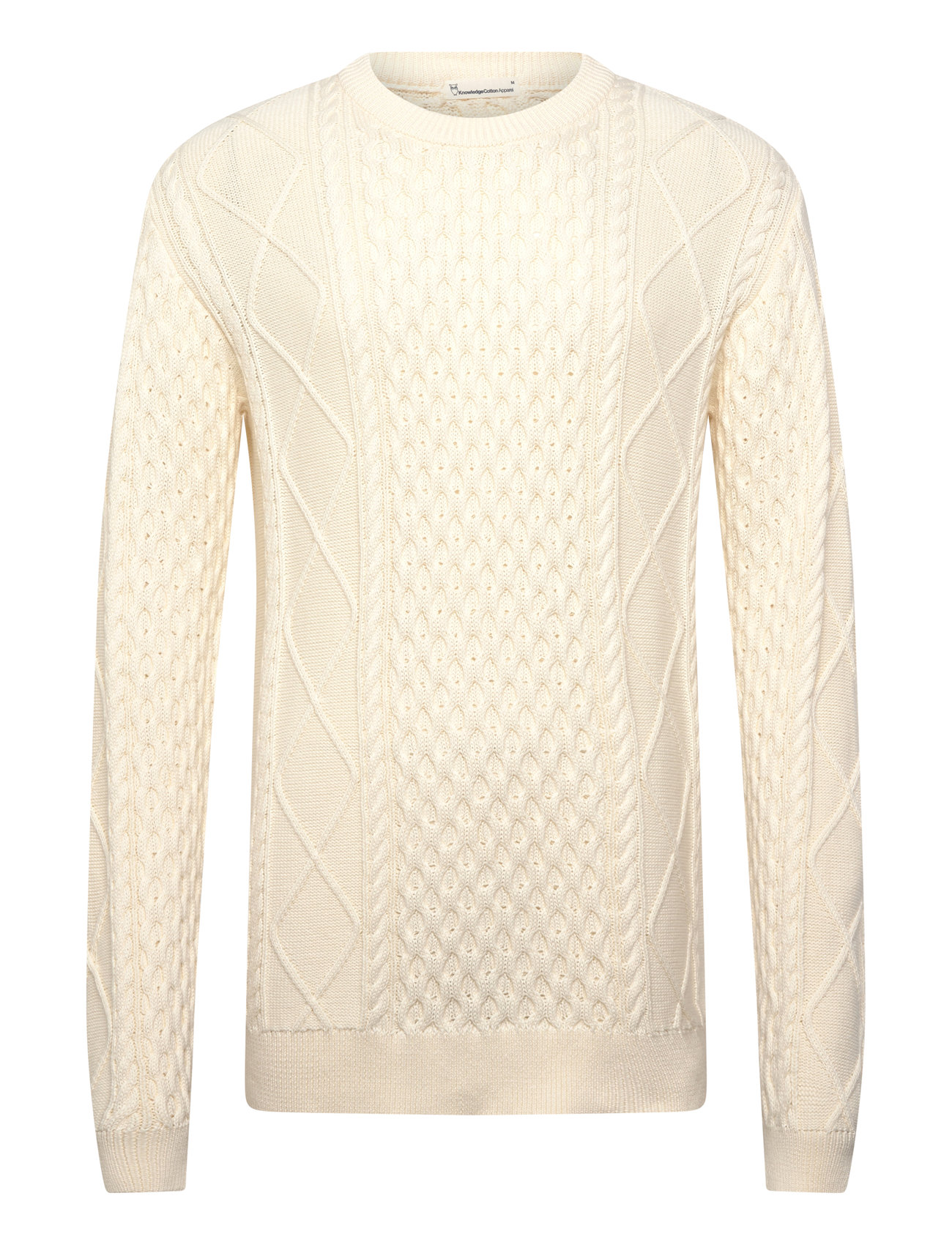 Knowledge Cotton Apparel Organic Cotton Cable Knit - Regener, S, Cream, Strik > Runde Halse, Herre