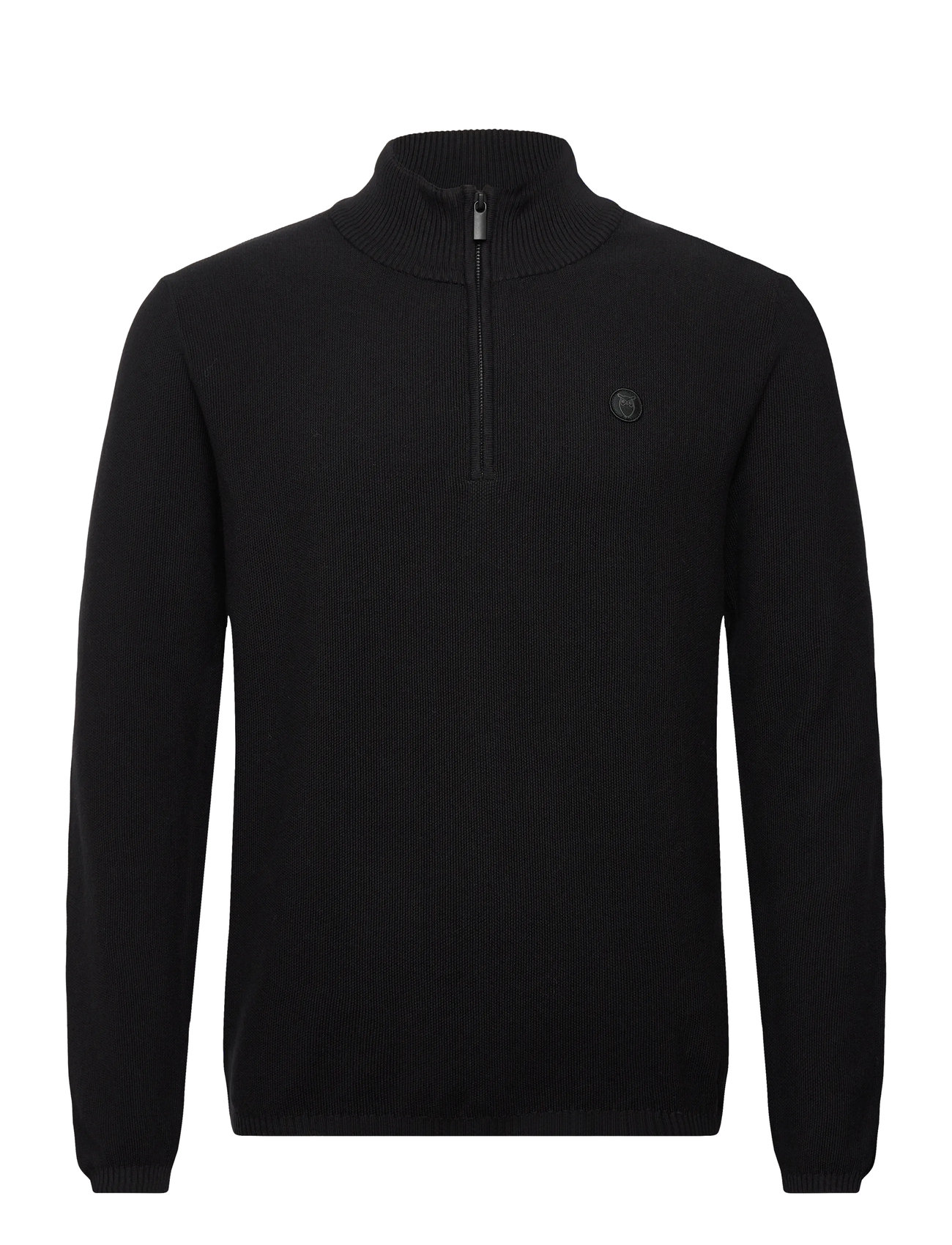 Knowledge Cotton Apparel Organic Cotton Half Zip Pique Knit, S, Black, Strik > Trøjer Med Halv Lynlås, Herre