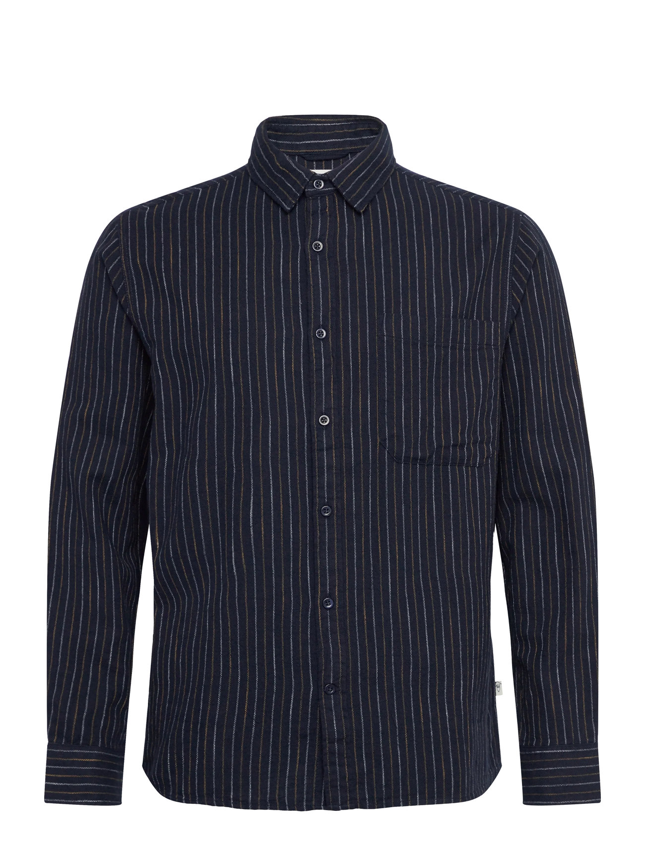 Knowledge Cotton Apparel Organic Cotton Striped Shirt Gots, M, Navy, Shirts > Striped Shirts, Herre