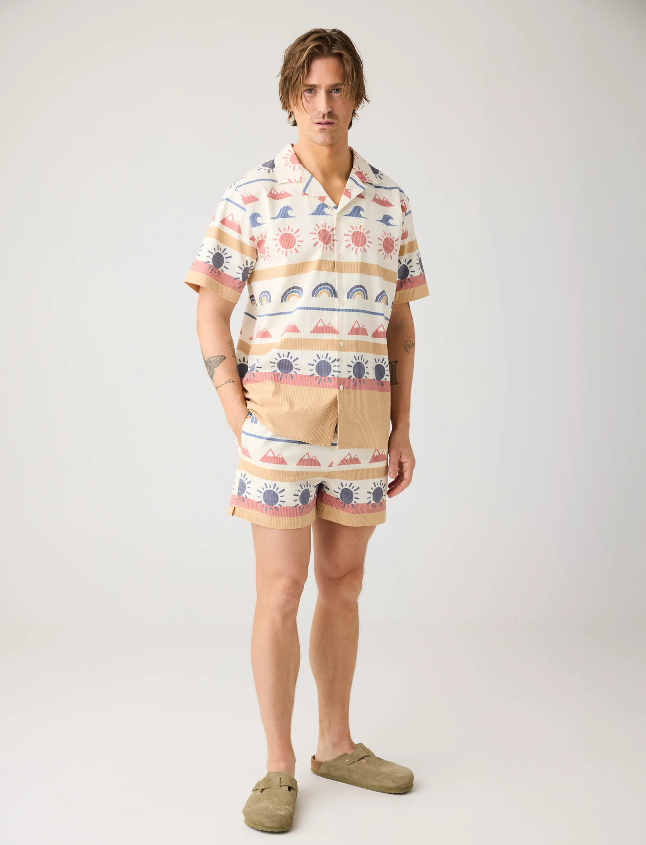 Knowledge Cotton Apparel Relaxed Print Short Sleeve Shirt, S, Multi/patterned, Skjorter > Kortærmede Shirts, Herre