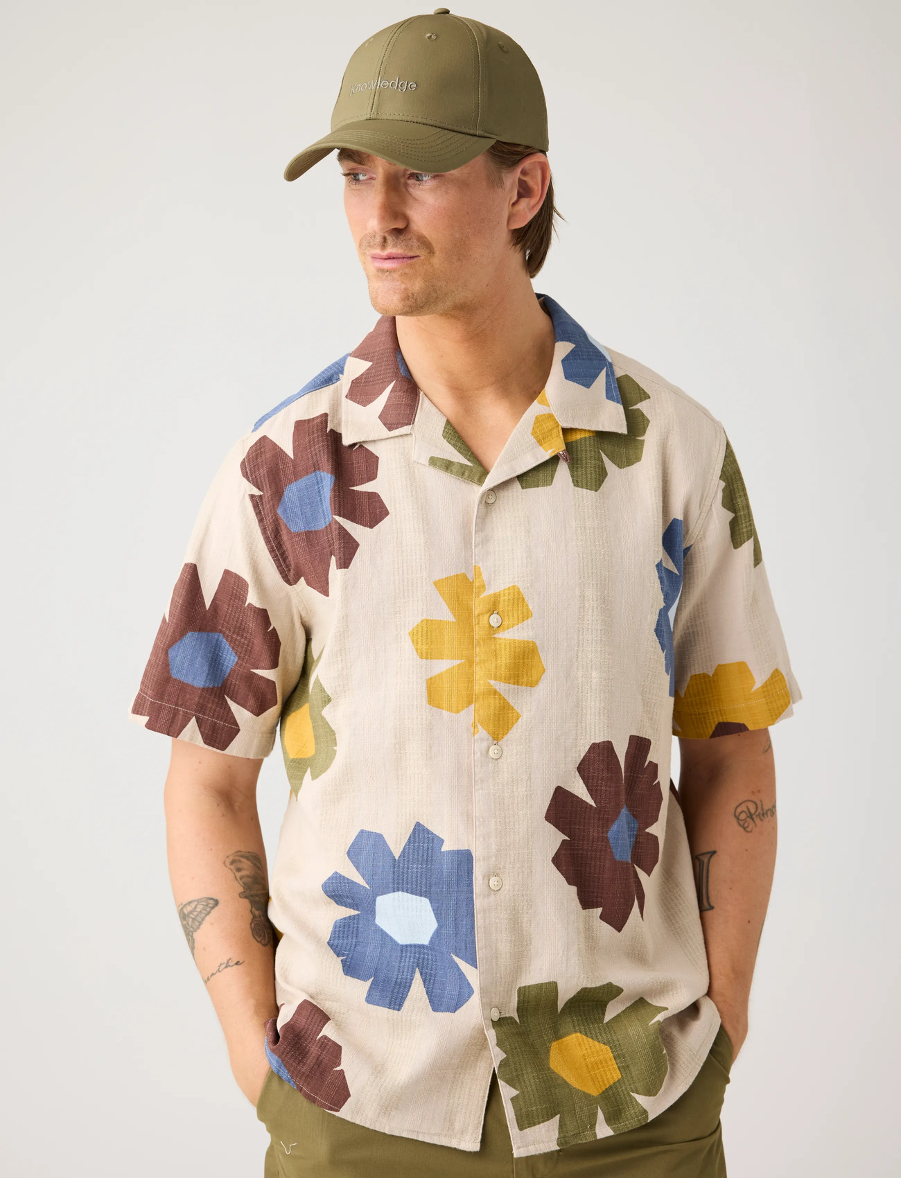 Knowledge Cotton Apparel Relaxed Print Short Sleeve Shirt, M, Multi/patterned, Skjorter > Kortærmede Shirts, Herre