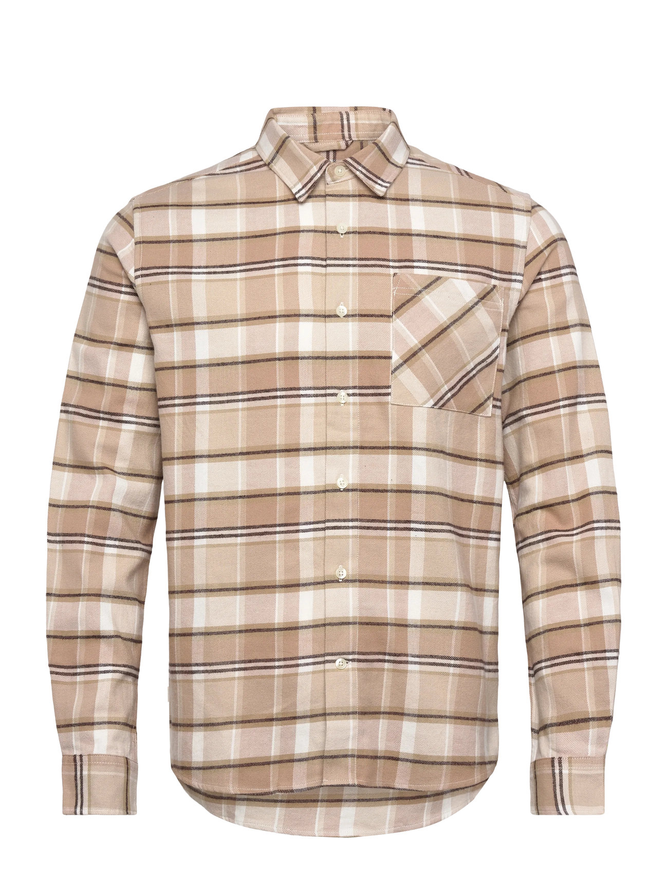 Knowledge Cotton Apparel Organic Cotton Checked Flannel Shir, L, Beige, Shirts > Checkered Shirt, Herre