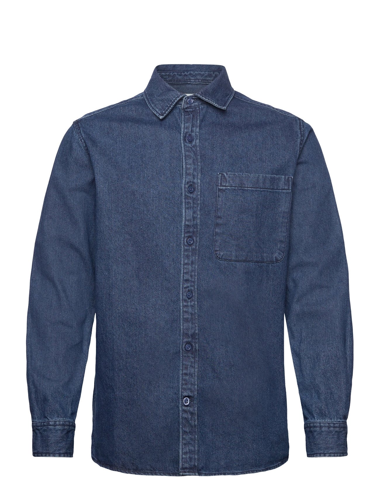 Knowledge Cotton Apparel Organic Cotton Natural Indigo Denim, S, Blue, Skjorter > Denim-Skjorter, Herre