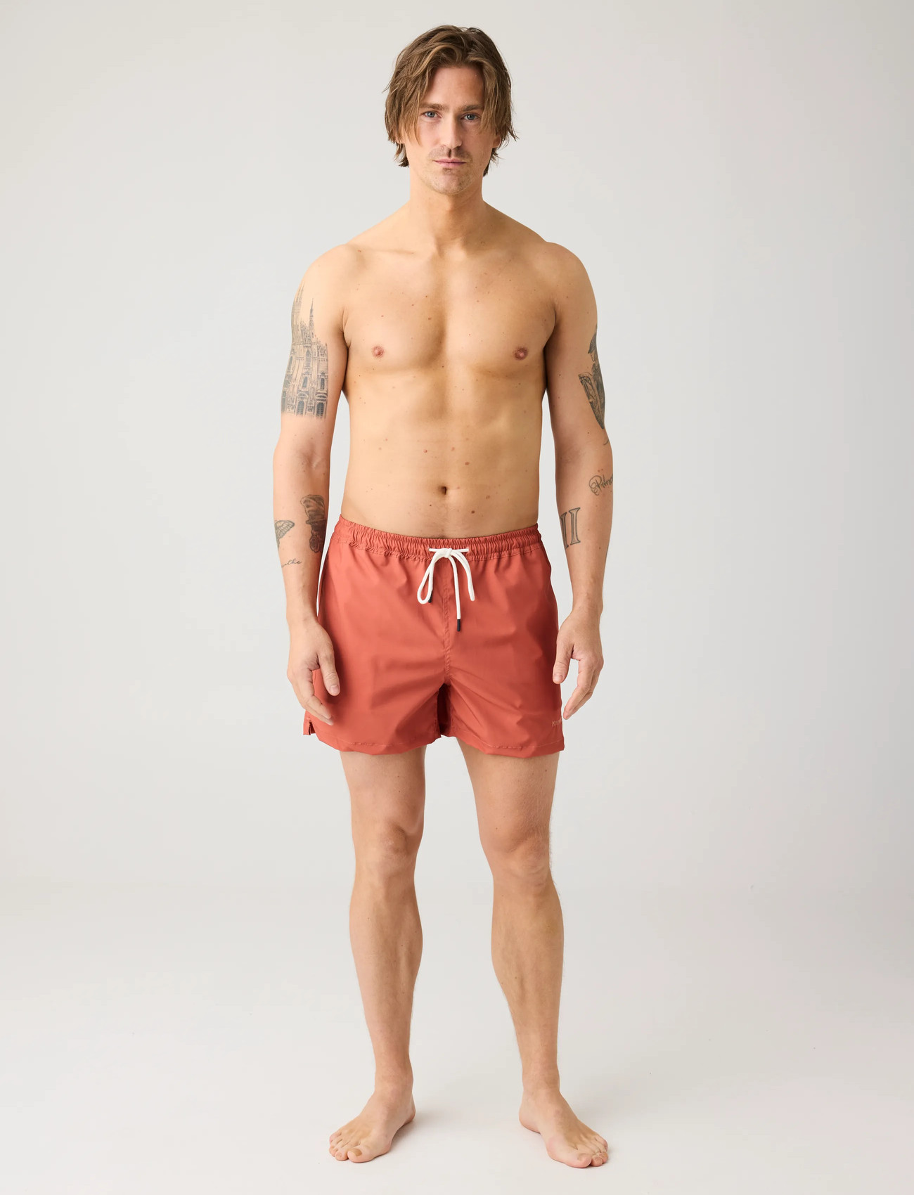 Knowledge Cotton Apparel Stretch Swimshorts, M, Orange, Badetøj > Shorts, Herre