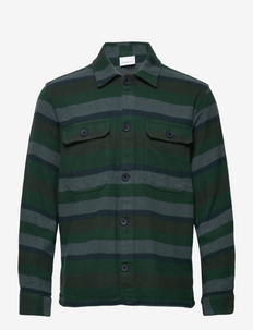 Heavy flannel striped overshirt - G - overshirts - trekking green