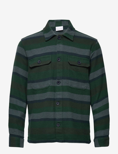 Heavy flannel striped overshirt - G - kleidung - trekking green