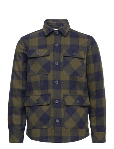 knowledge cotton apparel pine checked overshirt