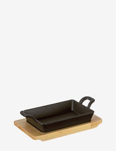 Serving pan angular with wooden board - grila piederumi - black