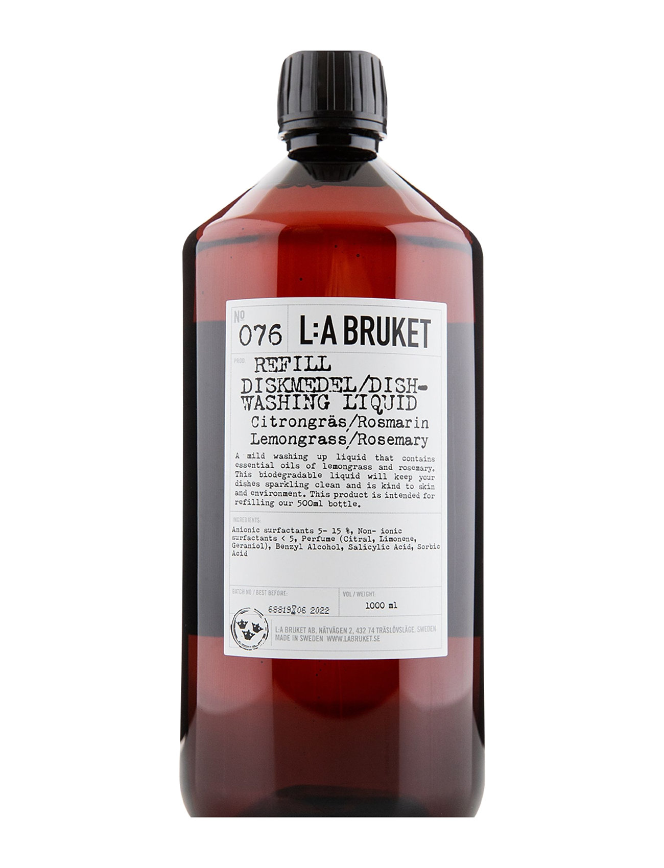 L:a Bruket 076 Dishwashing Soap Lemongrass/Rosemary, 1000 ml, Nude, Opvask > Opvaskesæbe, Unisex