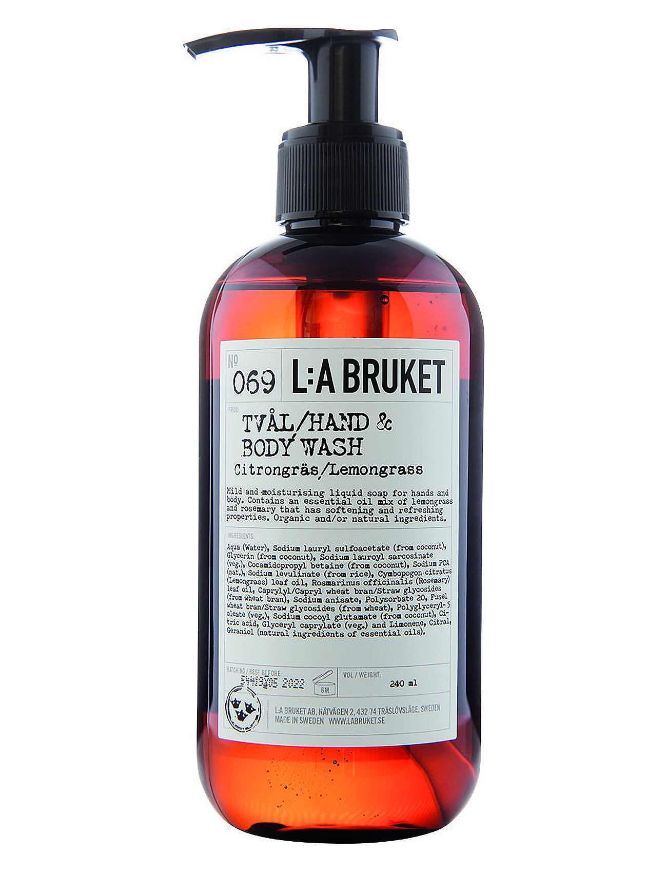 L:a Bruket 069 Hand & Body Wash Lemongrass - Nude - 240 ml