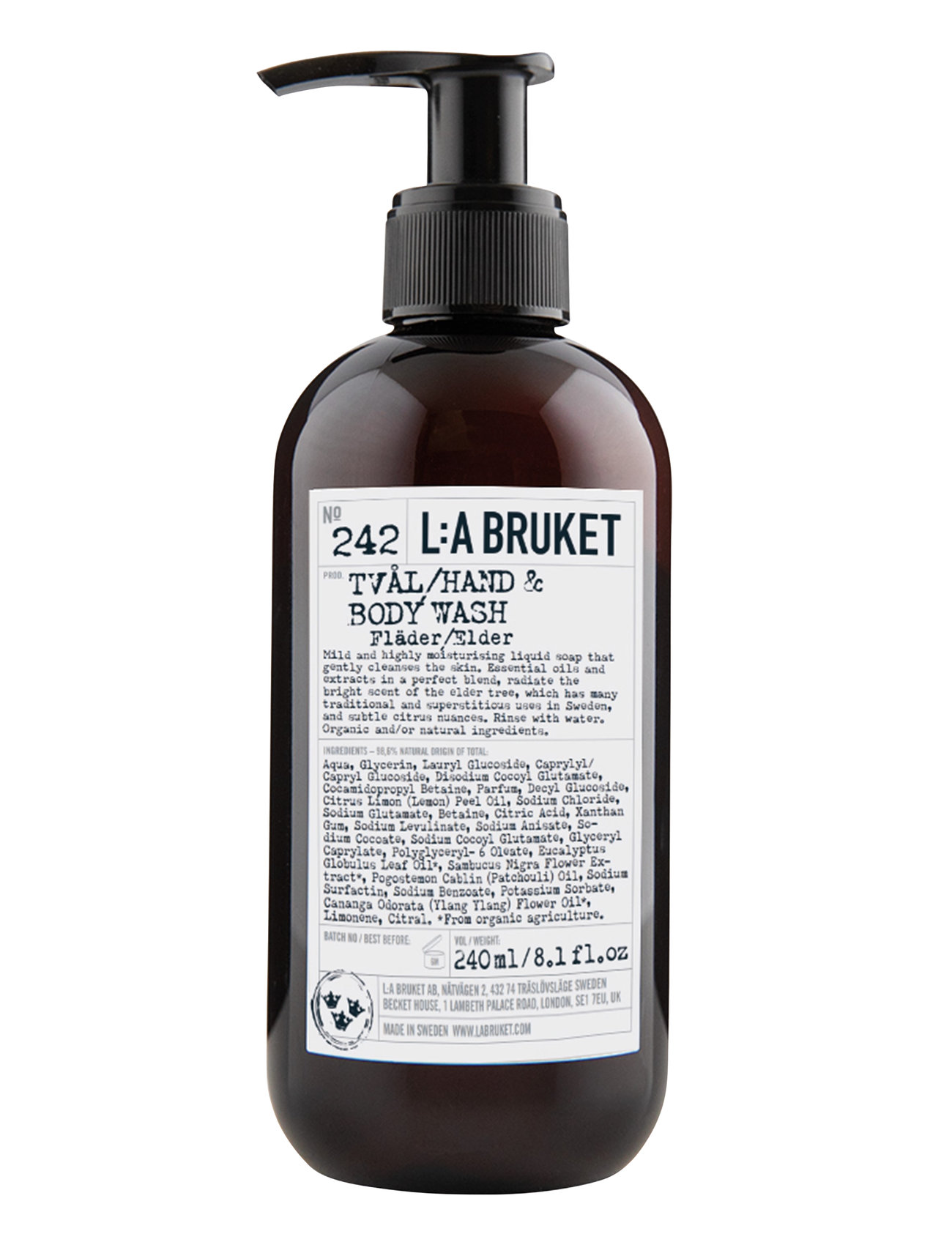 L:a Bruket 242 Hand & Body Wash Elder - Nude - 240 ml