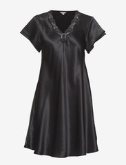 Pure Silk - Nightgown w.lace, short - BLACK