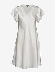 Pure Silk - Nightgown w.lace, short - OFF-WHITE