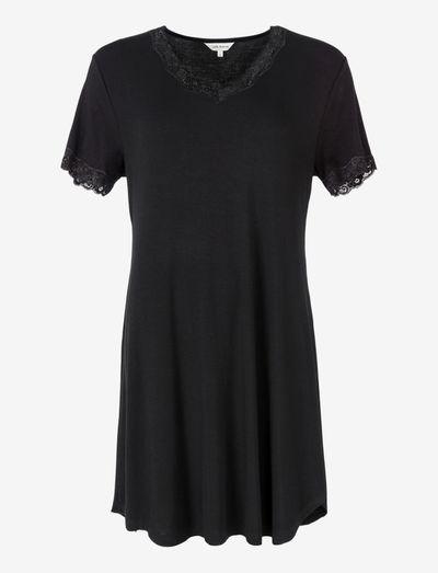 Silk Jersey - Nightgown w.sleeve - naktiniai marškiniai - black