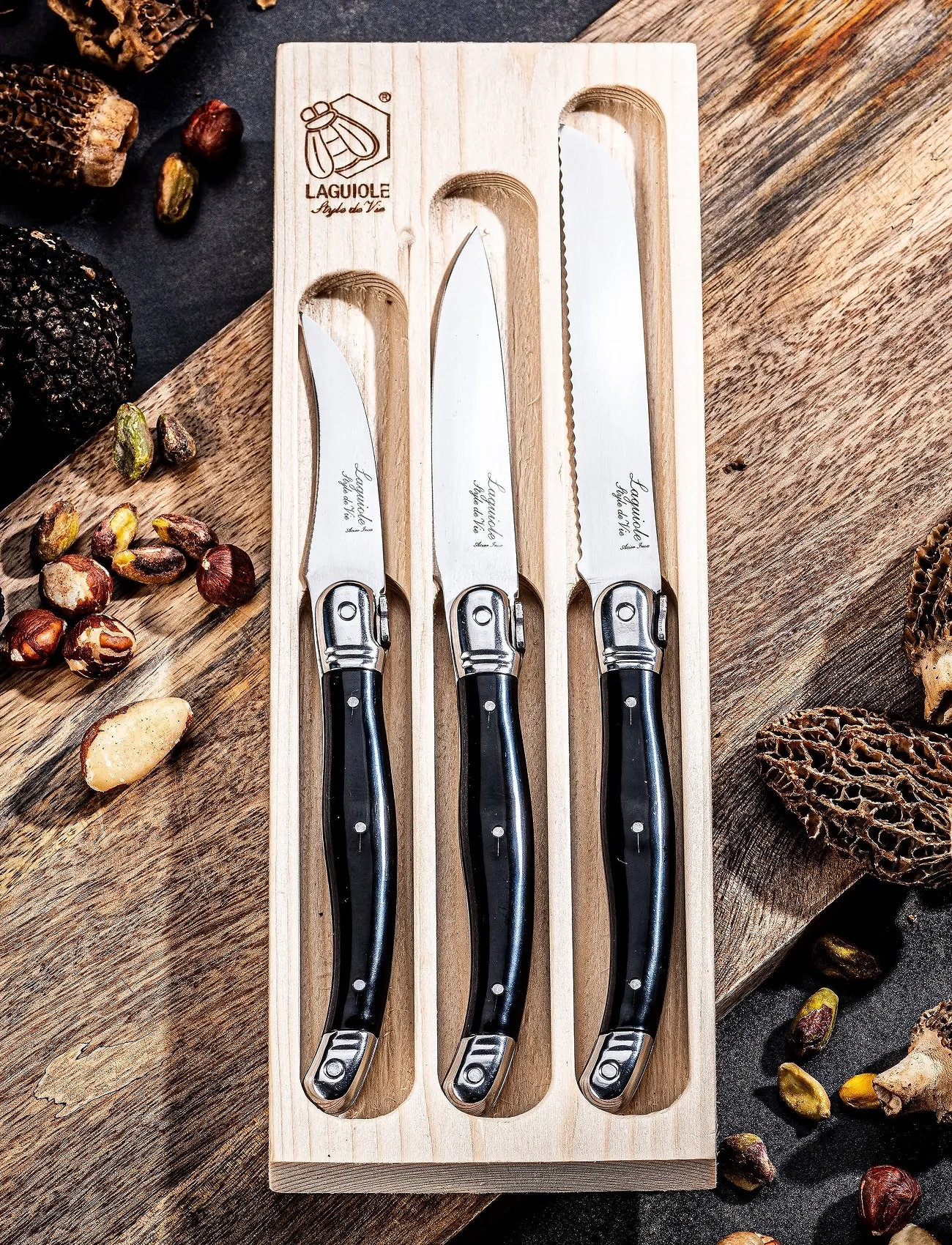 Laguiole Style de Vie Kitchen Knives 1012 Set 3 Laguiole, 26.2X9.5X1.9 cm, Black, Bestik > Knive, Unisex