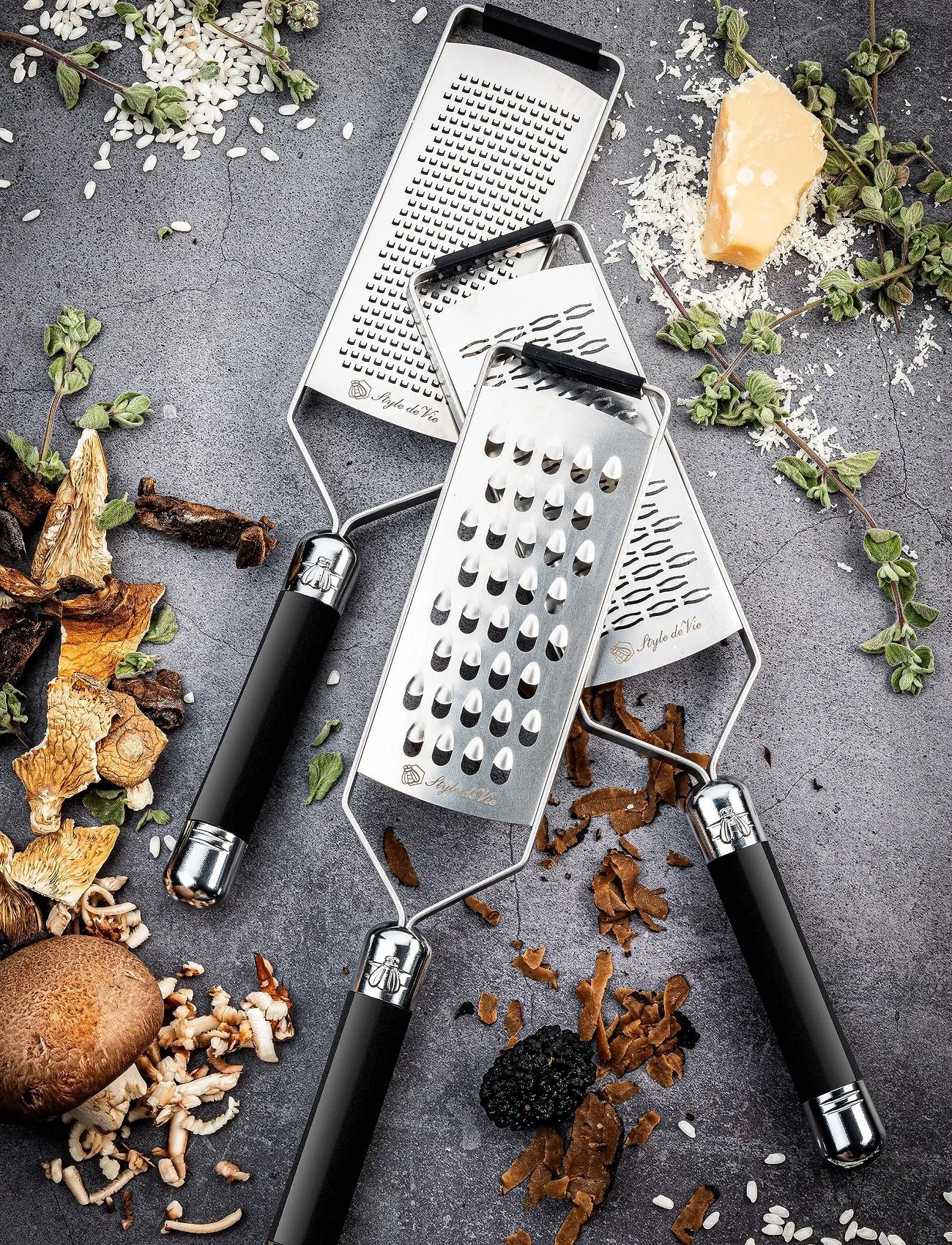 Laguiole Style de Vie Grater 3 Pcs 1012 Set Laguiole, 36.3X26X3.6 cm, Black, Køkkenredskaber > Rivejern, Unisex