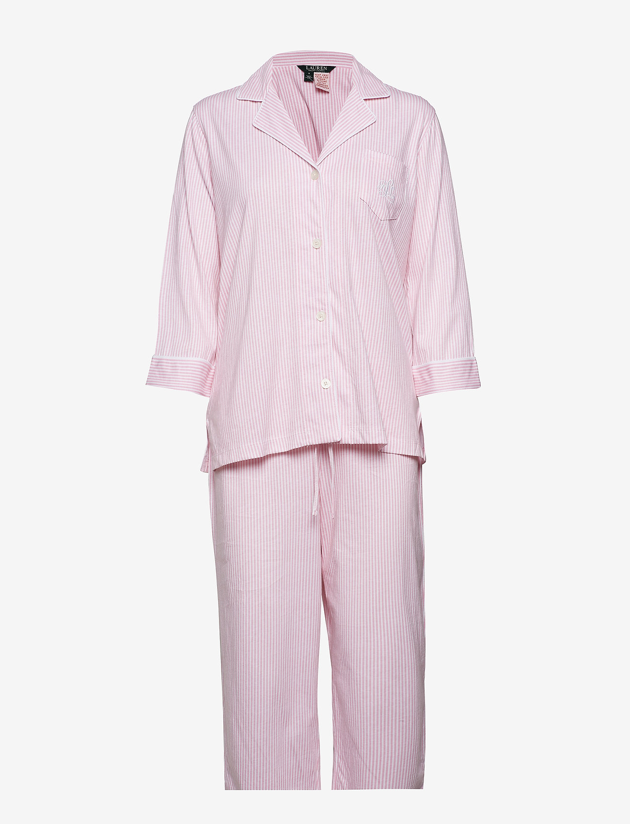 Lauren Ralph Lauren Homewear - LRL HERITAGE 3/4 SL CLASSIC NOTCH PJ SET - pyjamat - pale pink stripe - 0