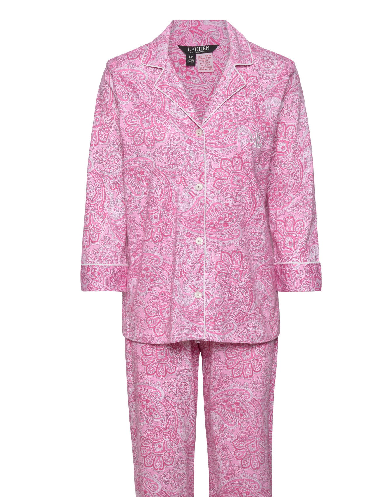 Lrl Heritage 3/4 Sl Classic Notch Pj Set Pyjamas Nattøj Pink Lauren Ralph Lauren Homewear