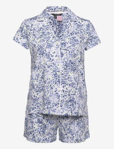 LRL S/S NOTCH COLLAR BOXER PJ SET - pyjamat - blue floral