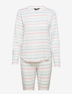 LRL L/S HENLEY JOGGER PANT PJ SET - pyjama's - ivory pt