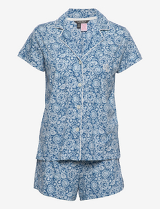 LRL SH. SL NOTCH COLLAR BOXER PJ SET - pyjamas - dark blue print