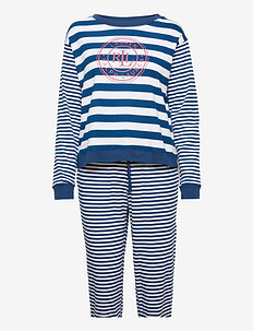 LRL LONG SL. CREW JOGGER PANT PJ SET - pyjamat - navy stripe