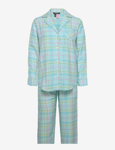 LRL L/S NOTCH COLLAR LONG PANT PJ SET - pyjamat - aqua plaid