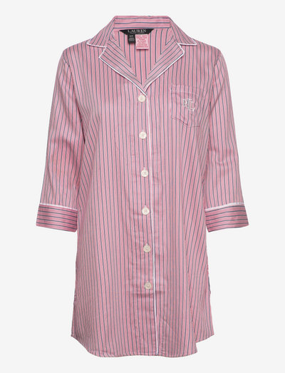 LRL L/S NOTCH COLLAR SLEEPSHIRT - naktiniai marškiniai - pink stripe
