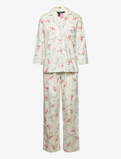 LRL NOTCH COLLAR LONG PANT PJ SET - pyjamas - ivory floral