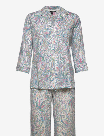 LRL NOTCH COLLAR LONG PANT PJ SET - pyjamas - ivory multi