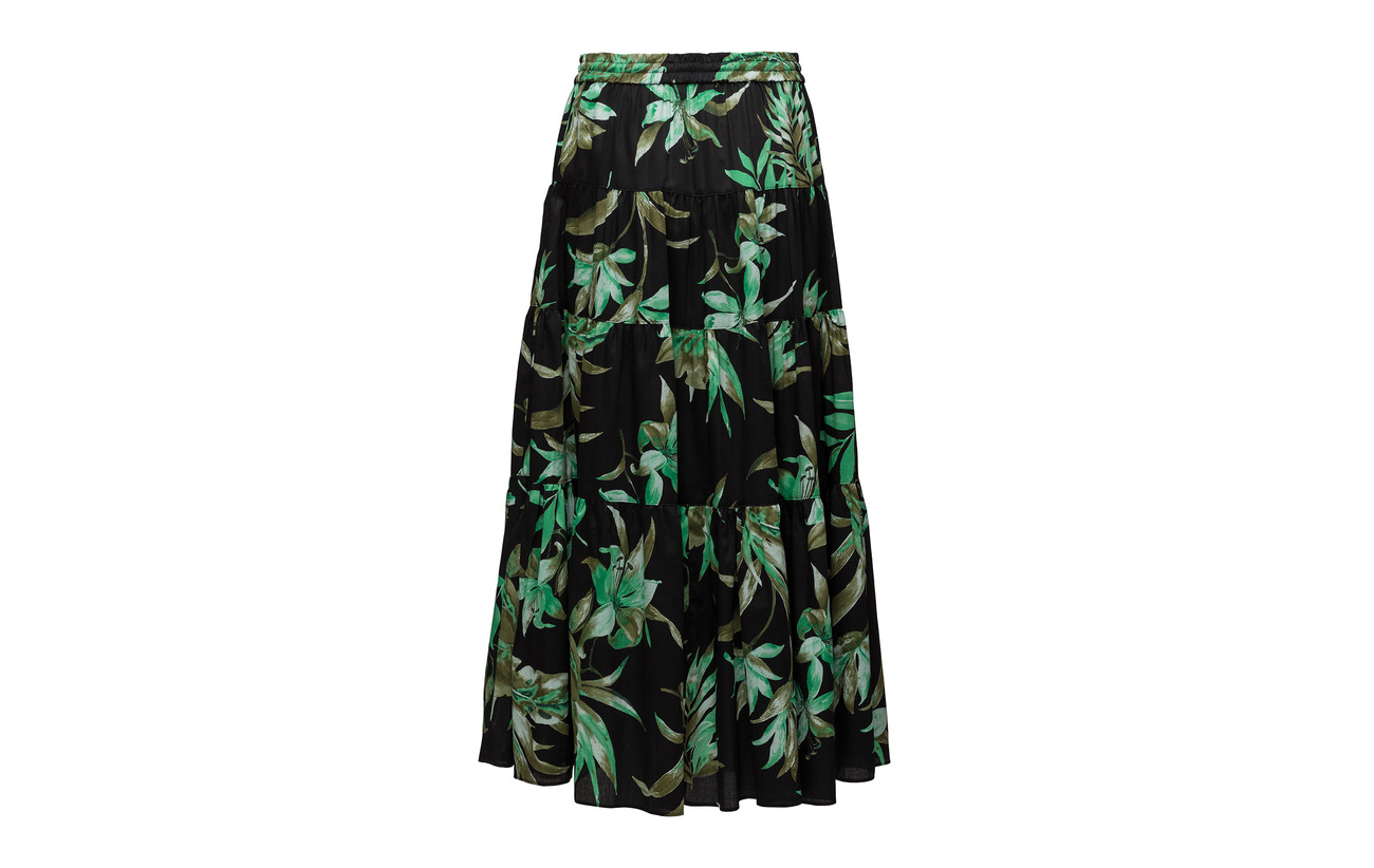 Multi Lauren 100 Ralph Poplin Midi Black print Coton Fern Skirt WAwTwg0Hq