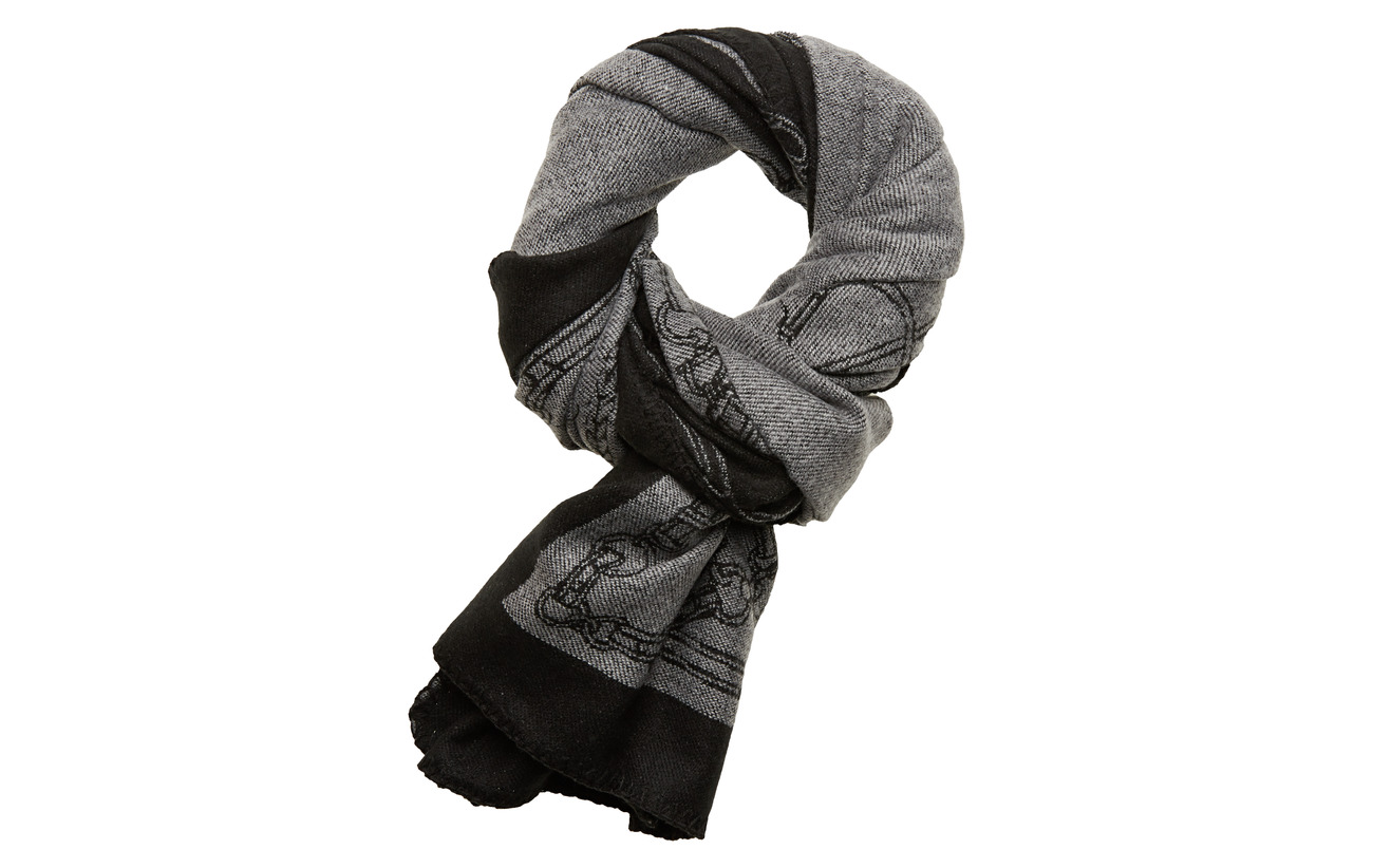 Lauren Ralph Lauren Equestrian Wrap Scarf - BLACK/GREY HTHR