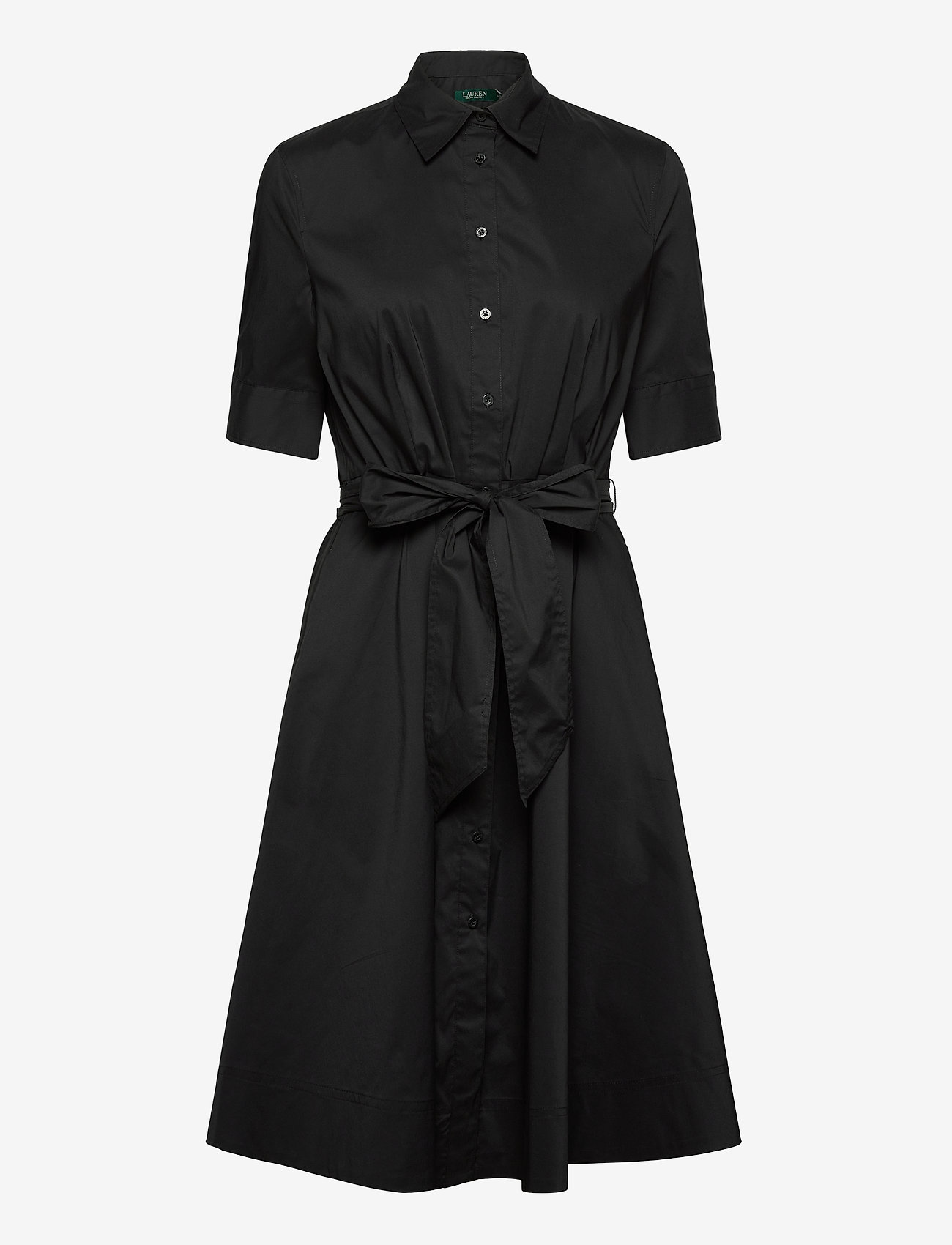 Belted Cotton-blend Shirtdress (Black 
