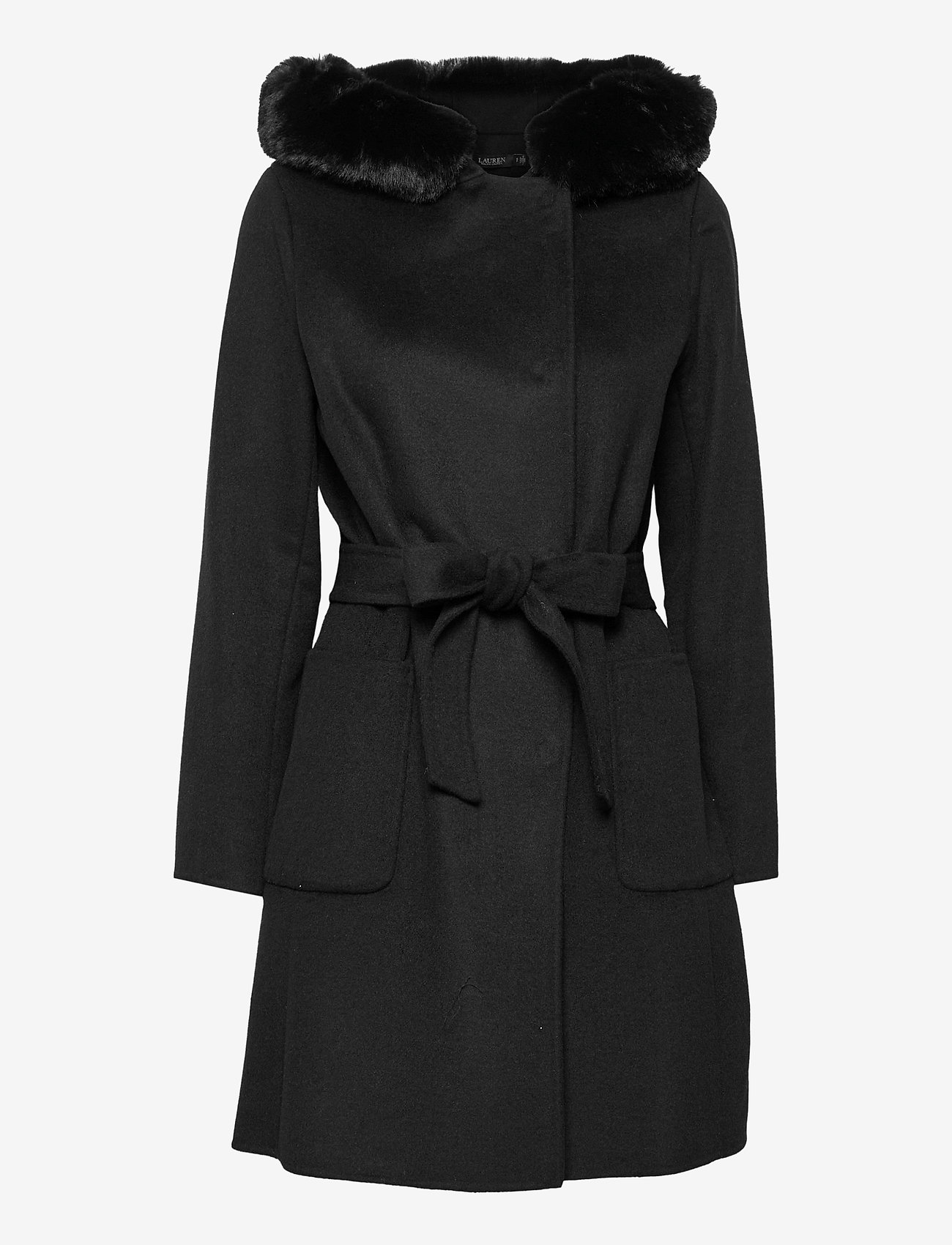 Faux Fur-trim Wool-blend Coat (Black 