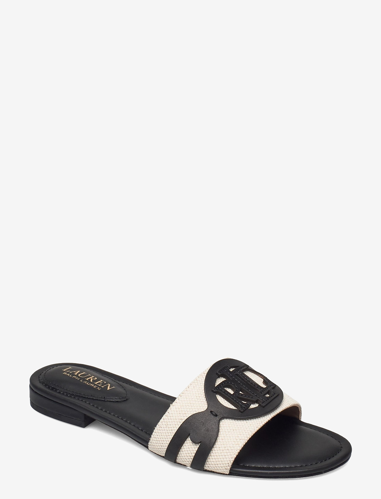 Lauren Ralph Lauren - Alegra Canvas-Leather Slide Sandal - matalat sandaalit - natural/black - 0