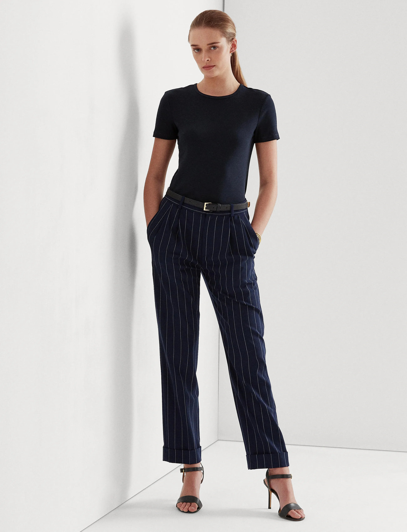 Lauren Ralph Lauren Stretch Cotton Tee, L, Navy, T-Shirts & Toppe > Kortærmede, Dame