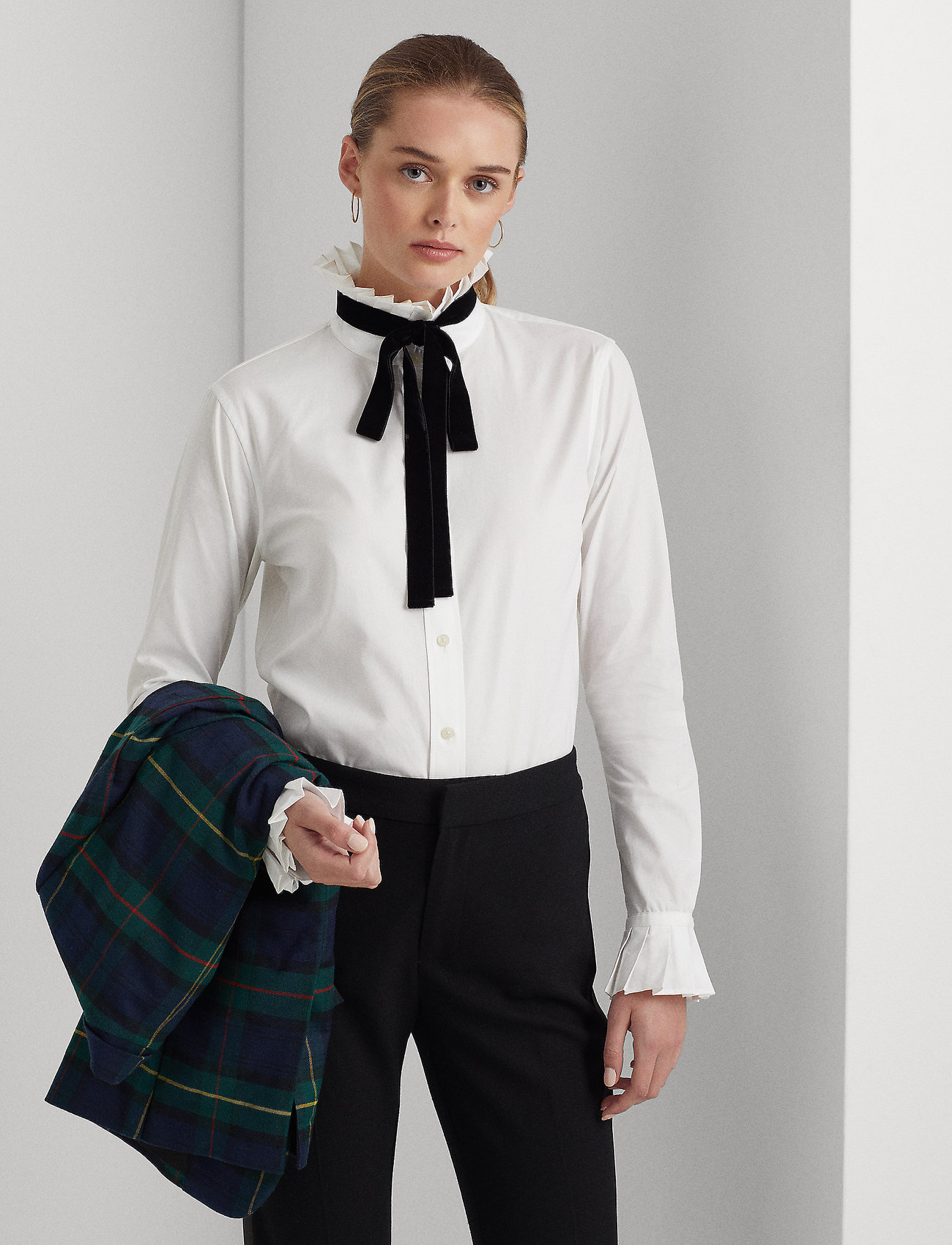Lauren Ralph Lauren Tie-neck Cotton Broadcloth Shirt - Long-sleeved -  